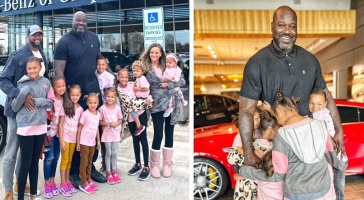 Former basketball champion takes a family with nine children out to dinner and buys them a 15-seater vehicle