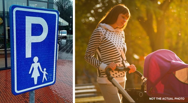 Eine Mutter parkt auf einem reservierten Parkplatz und wird mit einem Zettel beschuldigt: „Du hast keine Kinder, du bist bloß fett“