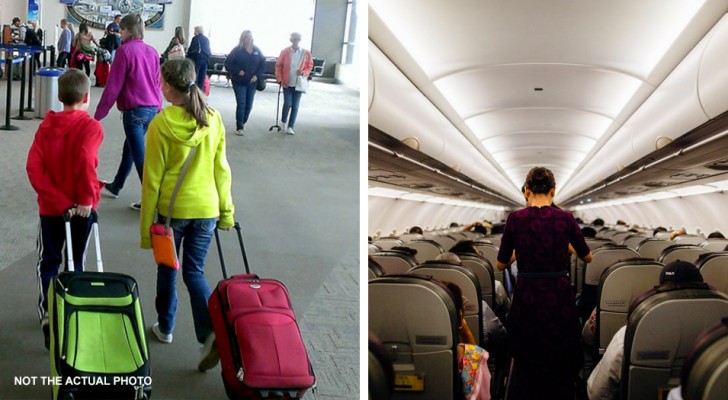 Två slutkörda föräldrar lämnar bort sina två barn till en annan passagerare under hela flygresan och får 2 timmars lugn och ro