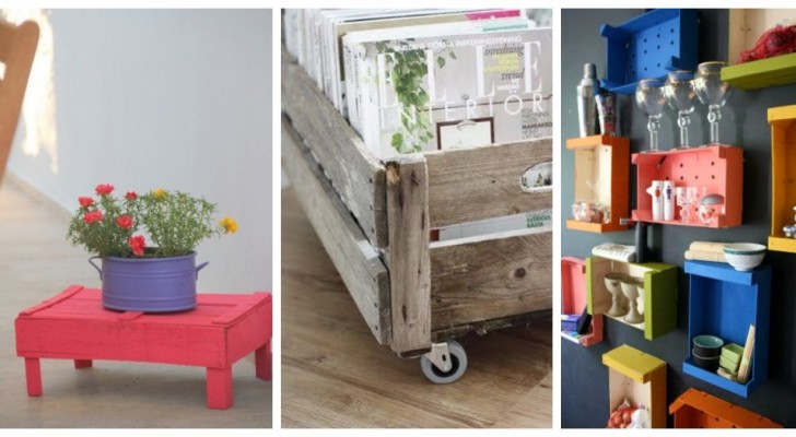 Houten fruitkisten op creatieve wijze recyclen tot originele meubels