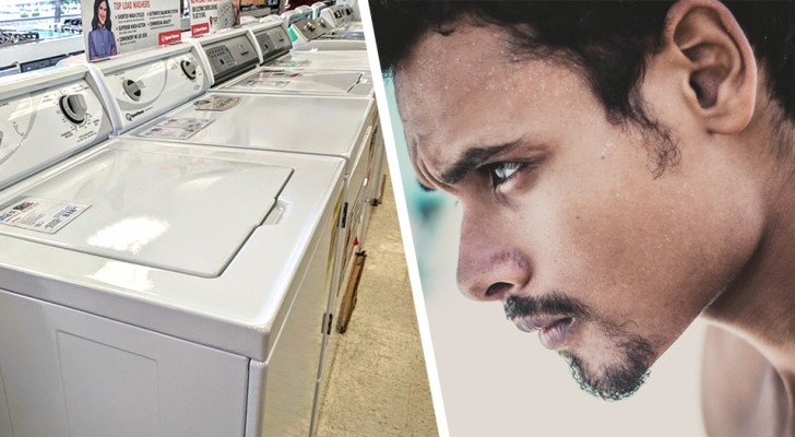 Ett butiksanställd förödmjukar en man som vill köpa en tvättmaskin: "du har inte råd"