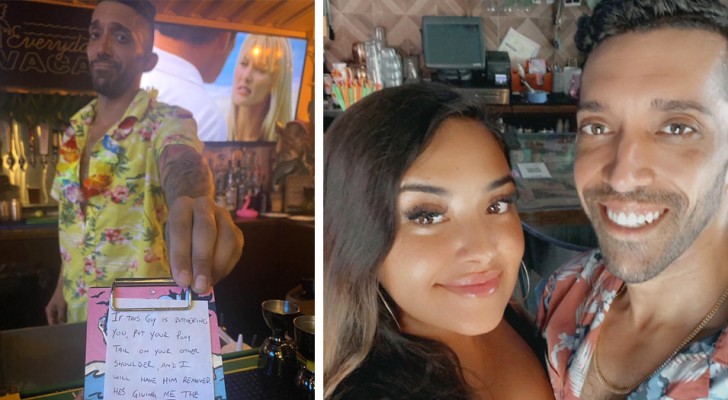 "If he's bothering you, do this and I'll get rid of him": bartender intervenes to help a girl who was being harassed