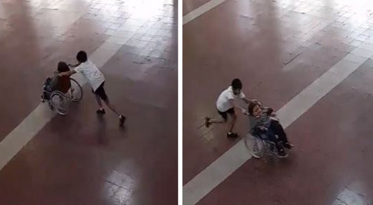 Junge hilft seinem Mitschüler im Rollstuhl: Dank ihm hat Letzterer wie alle anderen am Staffellauf teilgenommen (+ VIDEO)