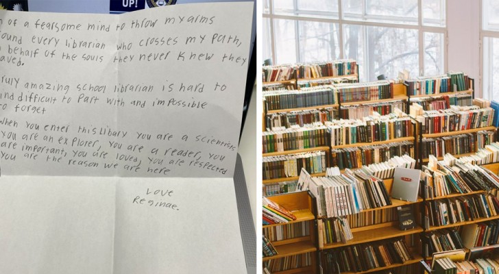 En elev lämnar ett rörande brev till skolans bibliotekarie: 