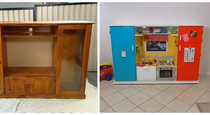 Un vecchio mobile TV trasformato in una cucina giocattolo: scopri un progetto di fai-da-te incredibile