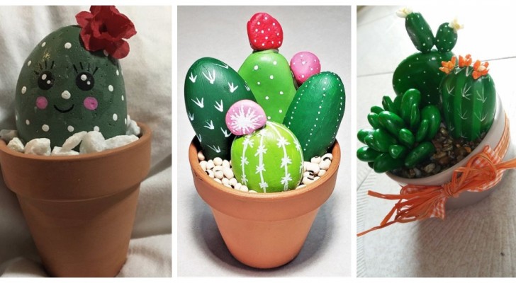 Stenen die planten worden: een beetje verf is genoeg om je huis te versieren met prachtige cactussen