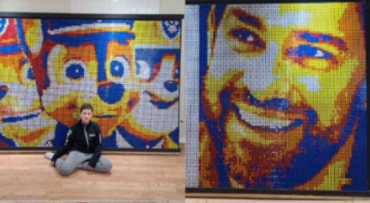 En pojke med dyslexi skapar porträtt med Rubiks kub: "Min funktionsnedsättning är min superkraft"
