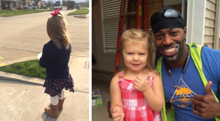 Little girl waits every week for the garbage man to greet him: he reciprocates, smiles at her and becomes her "hero"