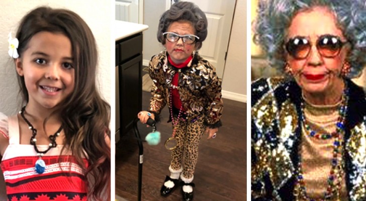 6-year-old girl dresses up as her favorite TV character: a funny, old lady