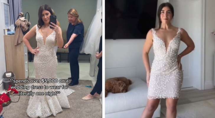 Elle décide de couper sa robe de mariée après le mariage pour en faire une mini-robe : 