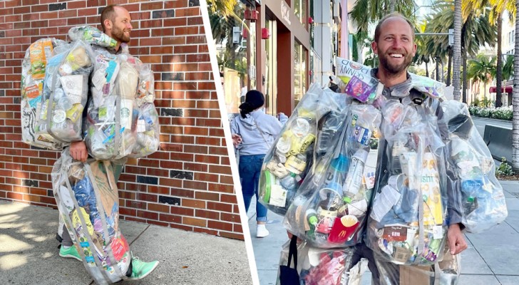 Per un mese, quest'uomo ha indossato i propri rifiuti: voglio mostrare a tutti quanti ne produciamo