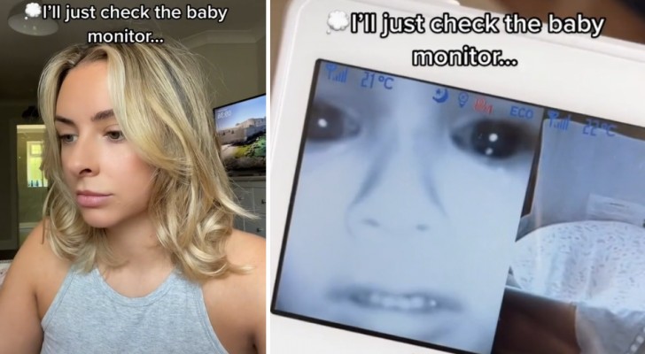 Ze controleert de babyfoon van haar dochter en ziet haar naar de camera staren: 