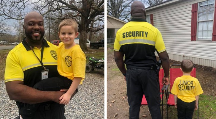 Young boy decides to dress up like his school security guard, because he is his 