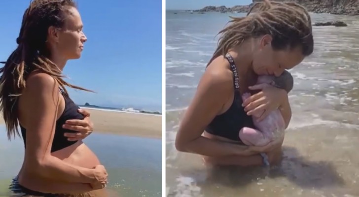 Ze besluit een volledig natuurlijke bevalling te hebben en bevalt van de baby in de wateren van de Stille Oceaan