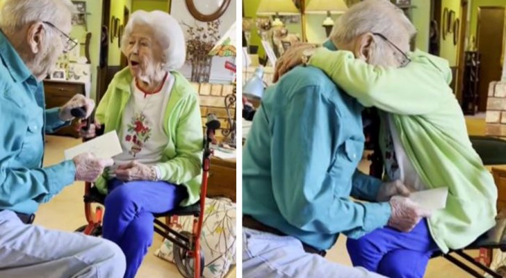 Quest'uomo di 95 anni si è inginocchiato di fronte a sua moglie per farle una dichiarazione d'amore