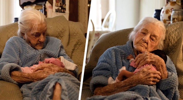 Abuela de 92 años promete vivir lo suficiente para conocer a su bisnieta: las fotos del evento son muy dulces