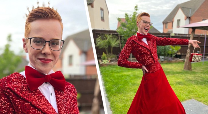 Young man goes to his prom in a sequined jacket and dress: 