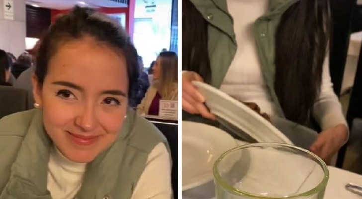 Couple goes to a luxury restaurant but don't clear their plates: the woman puts the leftovers in a container she had brought from home