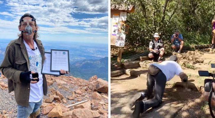 En man knuffar en jordnöt uppför ett berg med sin näsa: det blir omedelbart världsrekord