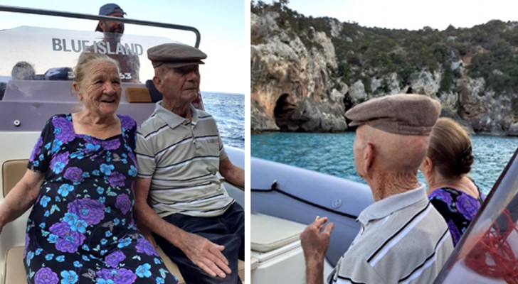 Dois cônjuges idosos sempre viveram em uma ilha, mas fazem seu primeiro passeio de barco aos 90 anos