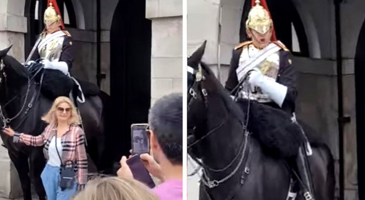 Ze raakt het paard aan voor een foto en de koninklijke wacht reageert slecht: "laat de teugels meteen los en ga weg!" (+ VIDEO)