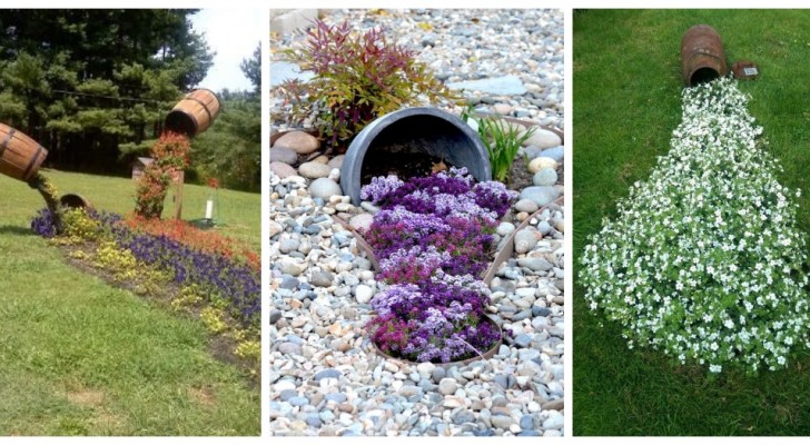 Vasi rovesciati: 12 incantevoli spunti per decorare il giardino con i vasi che riversano fiori a terra