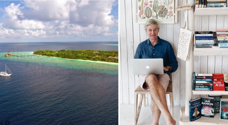 Verlaten eiland op de Malediven zoekt boekverkoper op blote voeten aan de Indische Oceaan: de droombaan