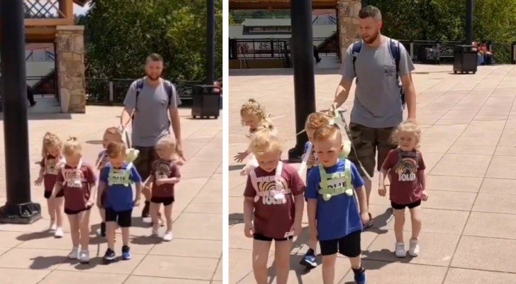 Un père critiqué parce qu'il tient ses cinq enfants en "laisse": " C'est pour leur sécurité "
