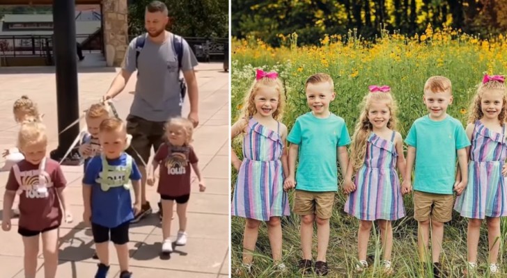 Posta un video in cui tiene i suoi cinque figli al guinzaglio, gli utenti lo criticano: 