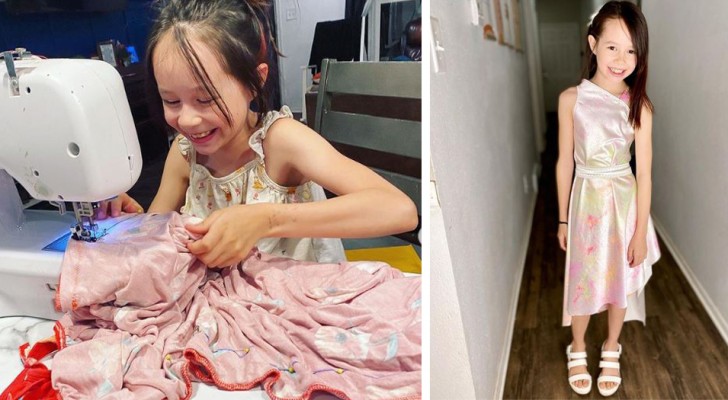 At just 9 years old, this little girl designs and sews wonderful dresses: her works are popular on the web