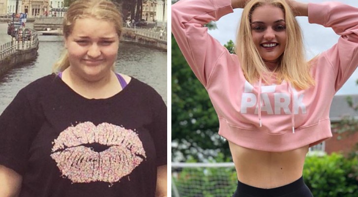 Jonge vrouw met overgewicht besluit meer dan 60 kg af te vallen om een ​​mooie jurk te dragen naar het schoolbal