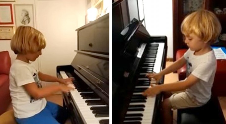 Bara 5 år gammal är han väldigt bra på att spela kända låtar på piano: de kallar honom för "lilla Mozart"