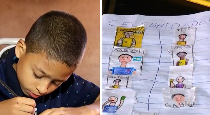 Arm kind kan geen album voor voetbalstickers kopen, dus ontwerpt hij zijn eigen