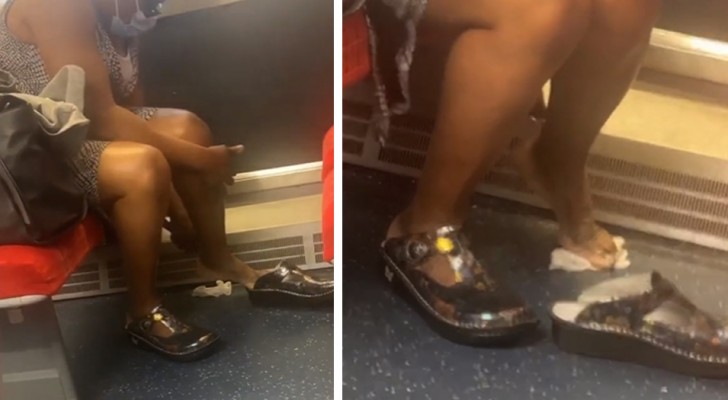 Una mujer se hace las uñas del pie en el tren y se niega a dejar de hacerlo: el controlador la agarra in fraganti