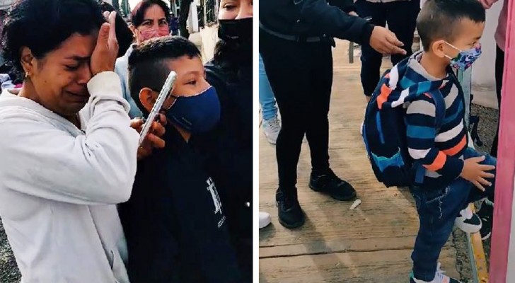 Es ist der erste Schultag ihres Sohnes: Mutter kann die Tränen nicht zurückhalten