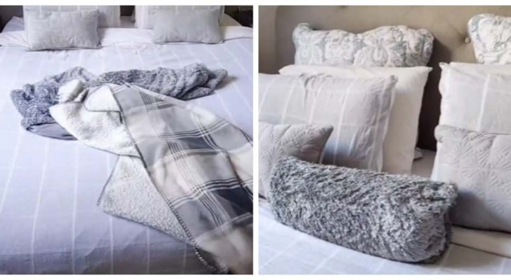 Plier les couvertures et en faire des coussins : une idée gain de place géniale et décorative 