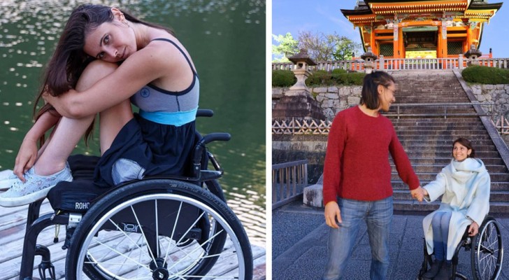 Sie kann nicht laufen, aber sie hat nie aufgegeben: mit Hilfe ihres Mannes hat sie mehr als 80 Städte besucht