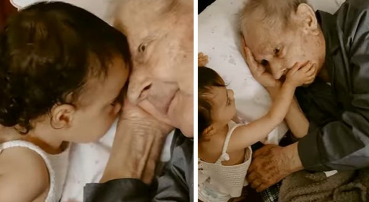 Infant girl wakes up her great-grandfather to cuddle him: the images have moved the web