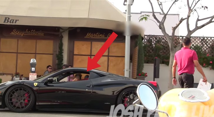 He arrives at the restaurant dressed up as a homeless and is not alowed in, but when he arrives in a Ferrari ..