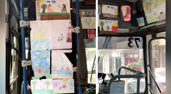 Un autista ha tappezzato l'autobus con i disegni del figlio: un gesto d'amore con cui dimostra tutto il suo orgoglio