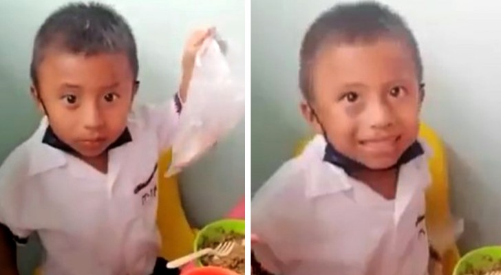 Child saves part of his lunch and puts it aside: 