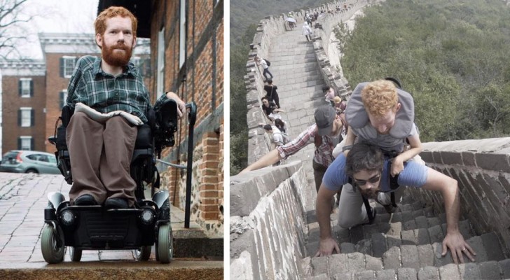 Ragazzo disabile viaggia per il mondo grazie ai suoi amici: lo portano in spalla
