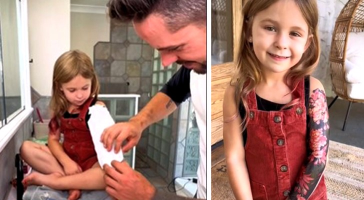 Este padre tatuó por completo el brazo de su hija de 5 años para hacerla feliz