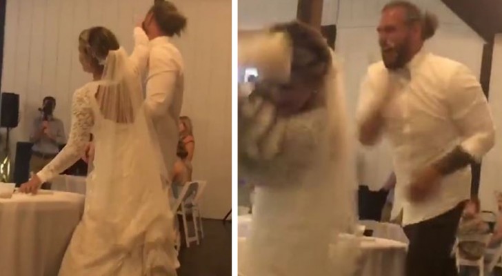 Groom aggressively throws wedding cake at his bride, sparking a heated debate