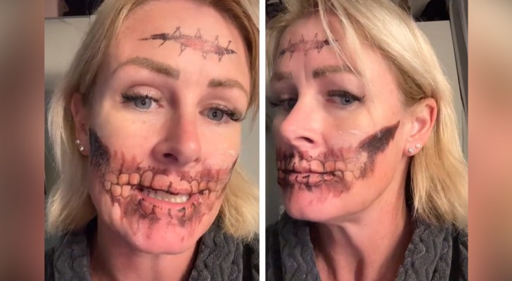 Het lukt haar niet om de tijdelijke tatoeage van haar gezicht te verwijderen: 
