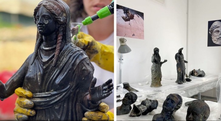 Découverte de 24 statues de bronze datant de plus de 2 000 ans enfouies dans la boue depuis des siècles