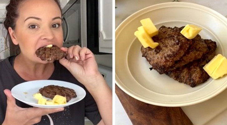 Woman eats only hamburgers, bacon, eggs and butter: 