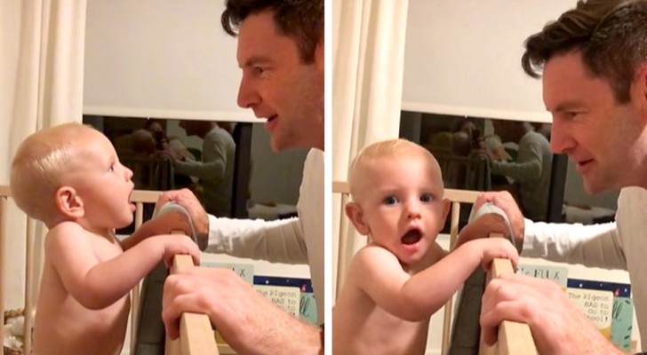 11-month-old child sees his dad without a beard for the first time - he can't believe his eyes