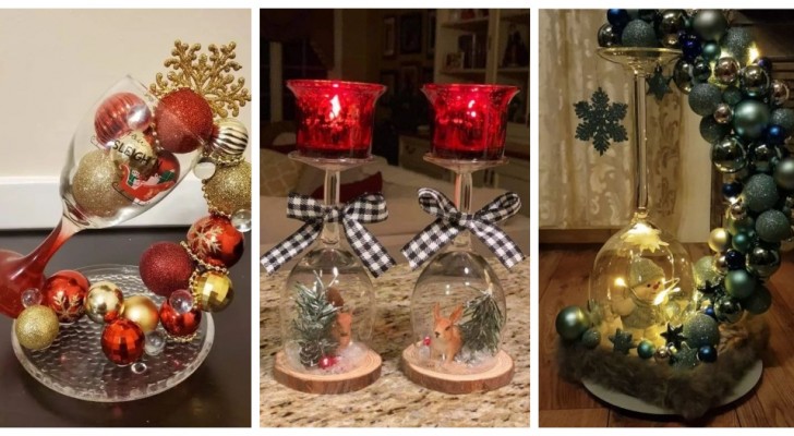 Usa con fantasia i calici di vetro riciclandoli per le tue decorazioni di Natale