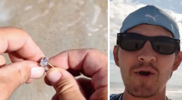 Han tror att han har hittat ett mynt men upptäcker sedan att det är en värdefull diamant